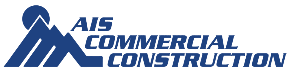 AIS Commercial Construction logo in blue, featuring stylized mountains to the left of the bold, slanted company name text—perfectly representing expertise in Salt Lake commercial construction and remodel projects.