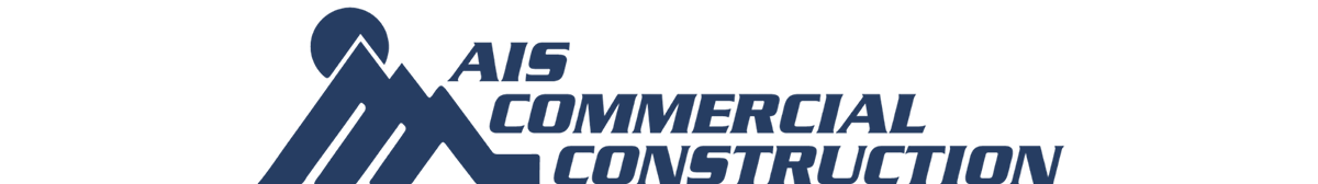 Logo for AIS Commercial Construction featuring stylized blue mountain peaks, symbolizing strength in commercial remodel and office buildout projects, with the company name in bold blue letters to the right of the graphic on a white background.