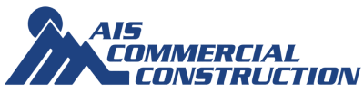 AIS Commercial Construction logo in blue, featuring stylized mountains to the left of the bold, slanted company name text—perfectly representing expertise in Salt Lake commercial construction and remodel projects.