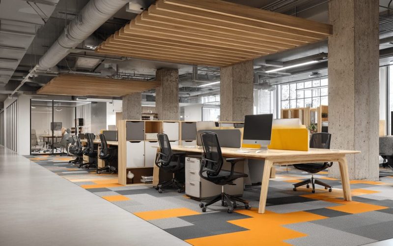 Modern office space remodel with open workspace design