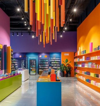 Fun and bold retail buildout with vibrant colors and design